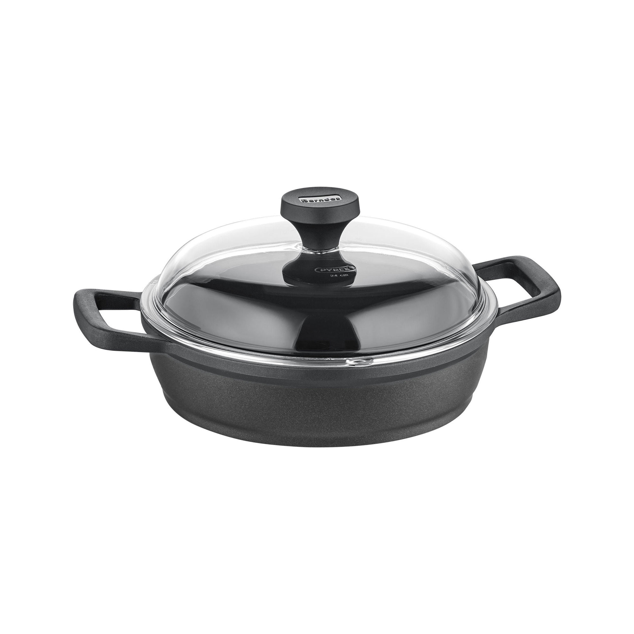 SERVIERPFANNE Edition 100 mit Deckel, Aluguss, Schwarz, 28 cm - Schwarz, Metall (35.5/35.5/7.5cm) - Berndes