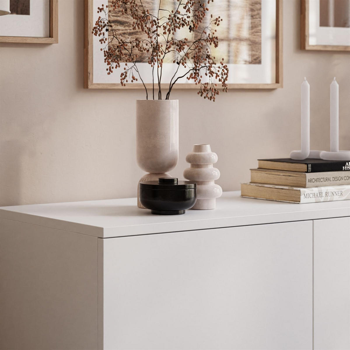 KOMMODE Zweitürige HARMONY Weiß - Weiß, Holzwerkstoff (100/85/42cm) - Lookway
