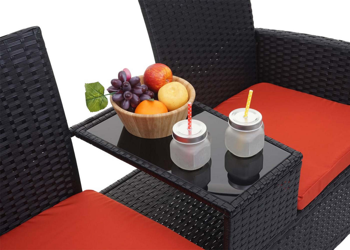GARTENBANK mit Tisch Schwarz Kissen Terrakotta - Schwarz, Metall (132/84/55cm) - PROREGAL