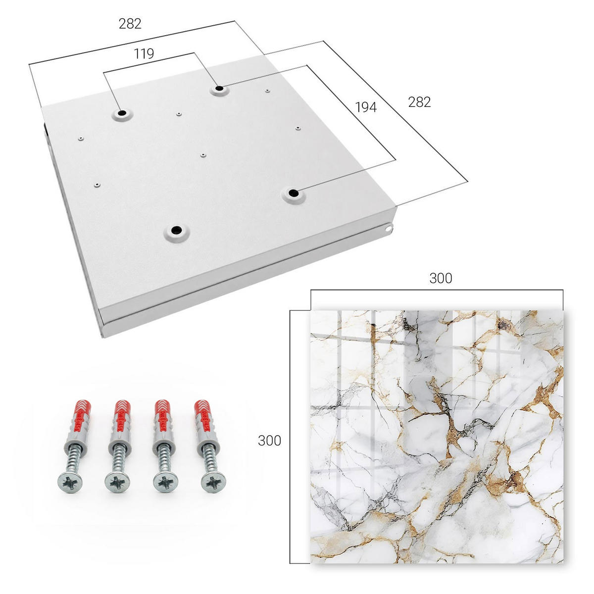 SCHLÜSSELBOX Weiß 30x30 cm – Türöffnung nach rechts - Marmor-Eleganz - Weiß, Metall (30/30/5cm) - TULUP