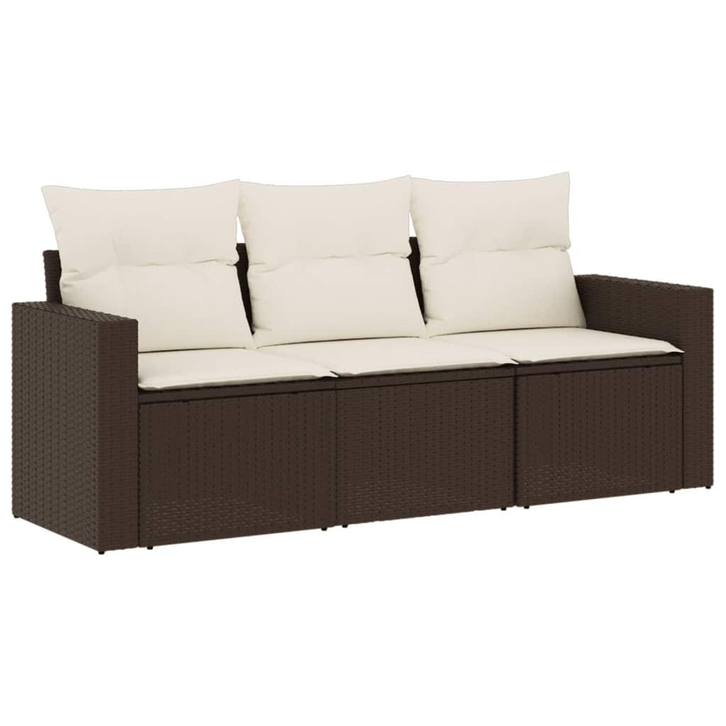 GARTEN-SOFAGARNITUR 3Er Set Mit Kissen Braun Poly Rattan - Braun, Kunststoff - vidaXL