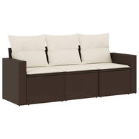 GARTEN-SOFAGARNITUR 3Er Set Mit Kissen Braun Poly Rattan - Braun, Kunststoff - vidaXL