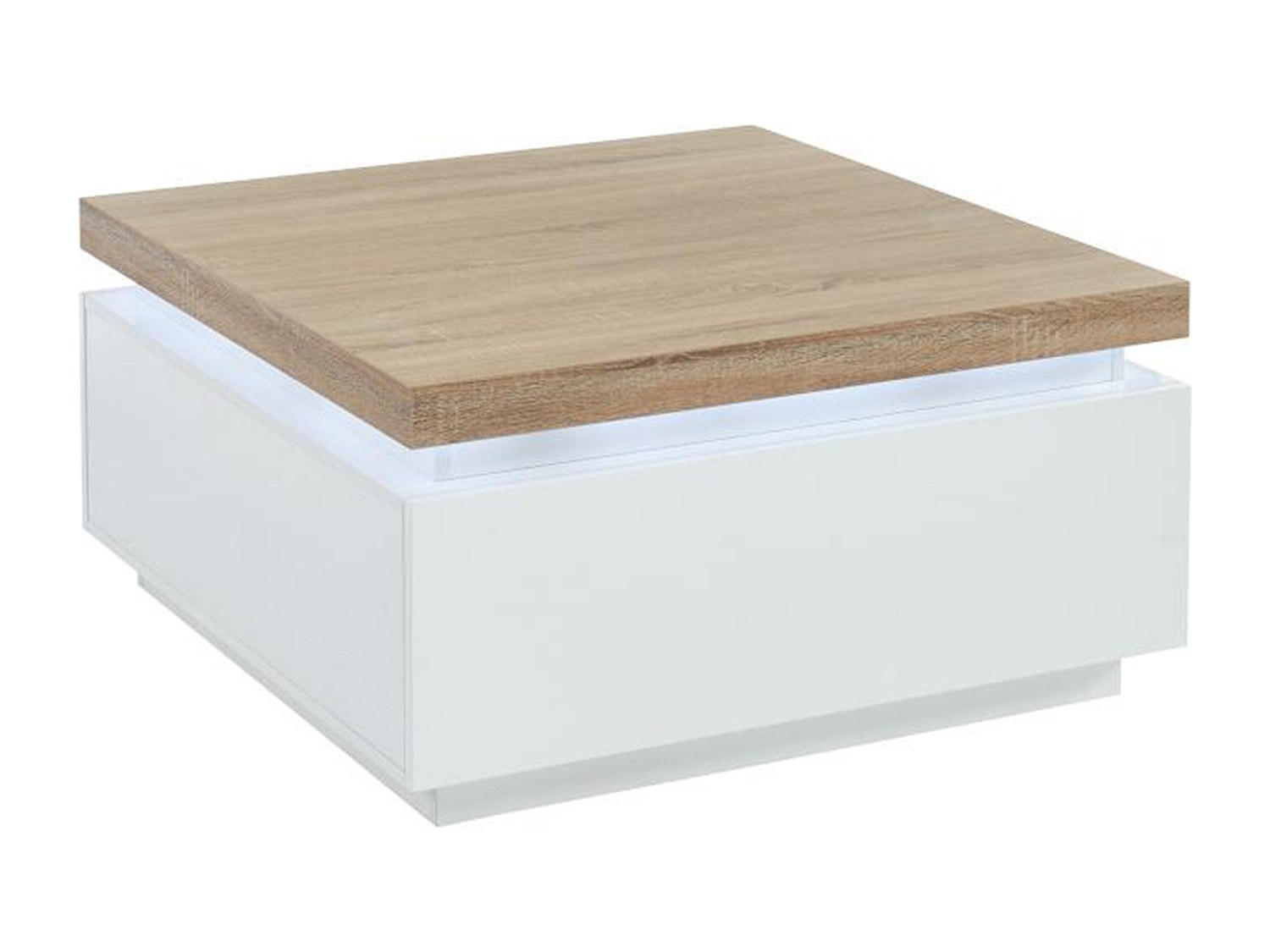 COUCHTISCH mit 2 Schubladen & LEDs - MDF lackiert - Weiß & Eichefarben - HALO II - Naturfarben, Holz (90/90/45cm) - Vente-Unique