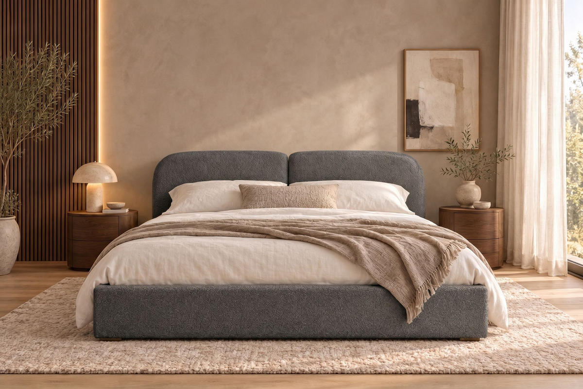 POLSTERBETT Sogno Grau 160x200 cm, mit Bettkasten und weichem Kopfteil, Bouclé - Grau, Holzwerkstoff/Textil (160/200cm) - Bettso