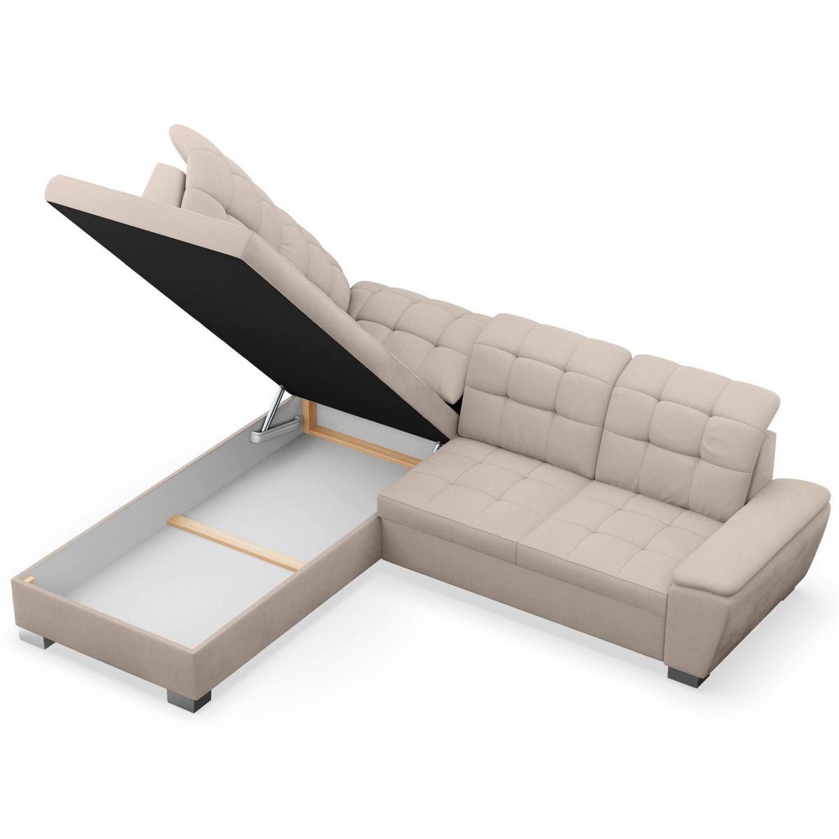 ECKSOFA Jamaal Beige linksseitig - Beige/Schwarz, Textil (258/212cm) - Selsey