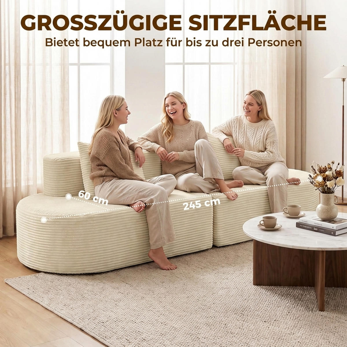 3-SITZER-SOFA Polyester Schaumstoff Beige - Beige, Textil (86/82/245cm) - HOMCOM