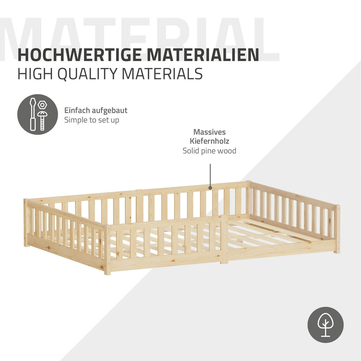KINDERBETT 140x200 cm Natur aus Kiefernholz - Naturfarben, Holz (200/140cm) - ML-DESIGN
