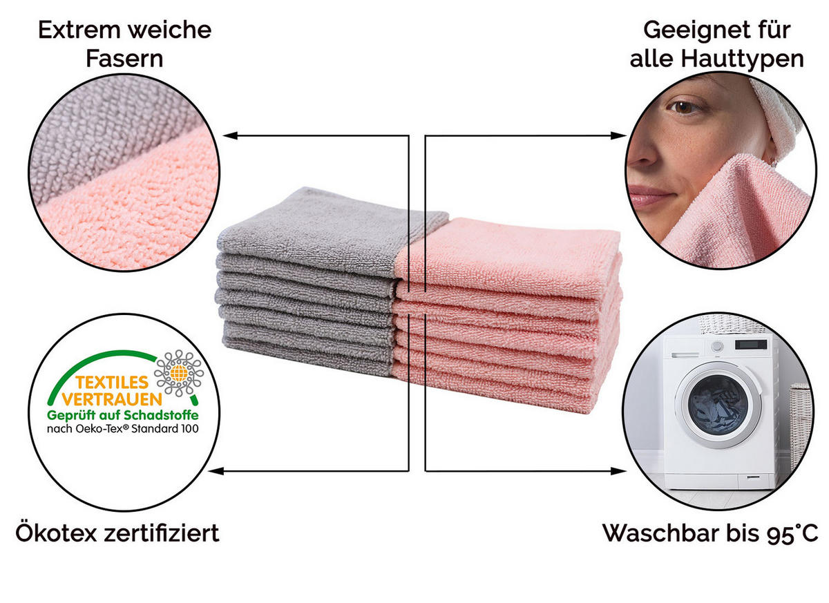 ABSCHMINKTÜCHER, 14er-Set, 25x25 cm, 80% Polyester, 20% Polyamid, farblich sortiert - Multicolor, Textil (25/25cm) - Zollner