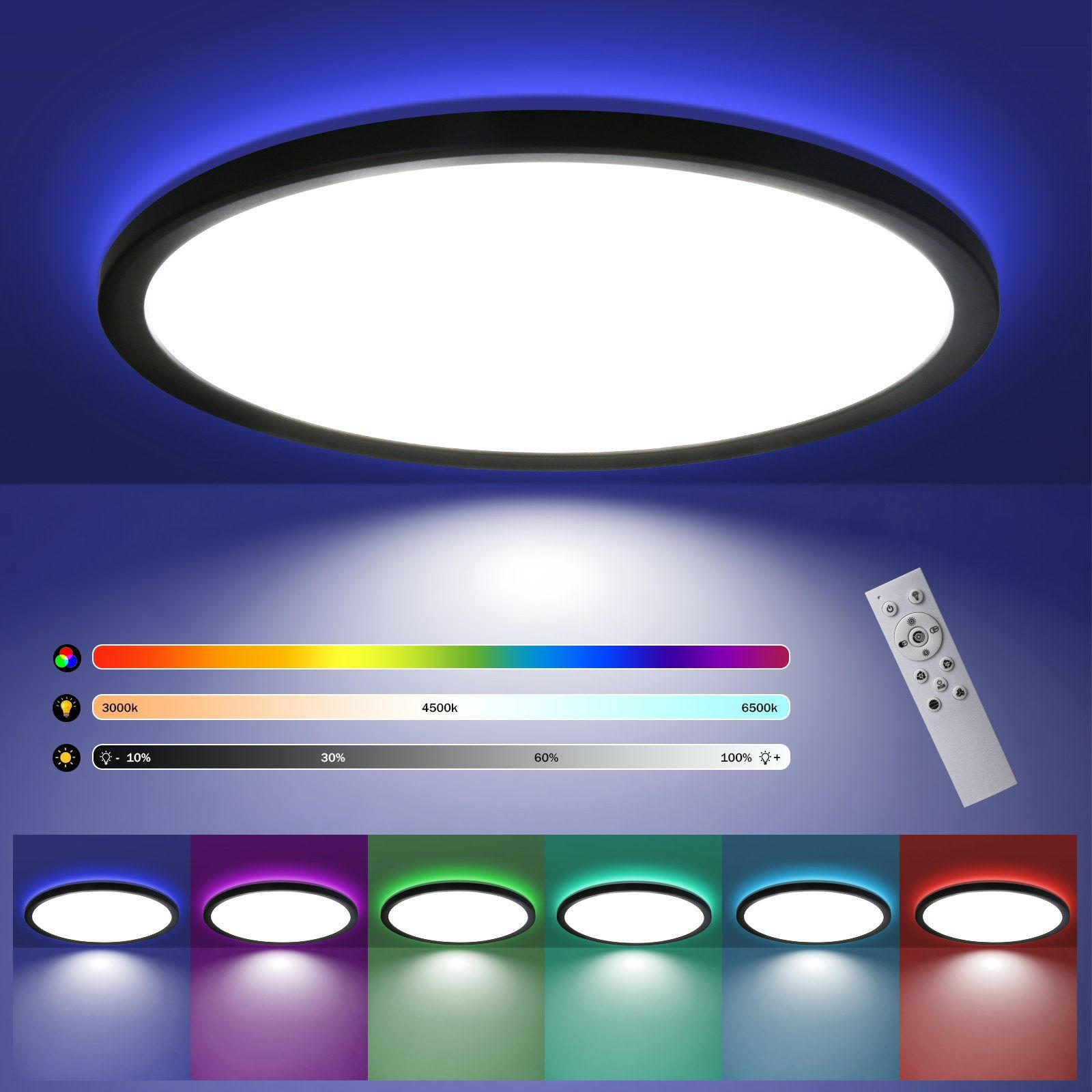 LED-DECKENLEUCHTE Idna 30 cm - Schwarz, Kunststoff (30/30/2cm) - Nettlife
