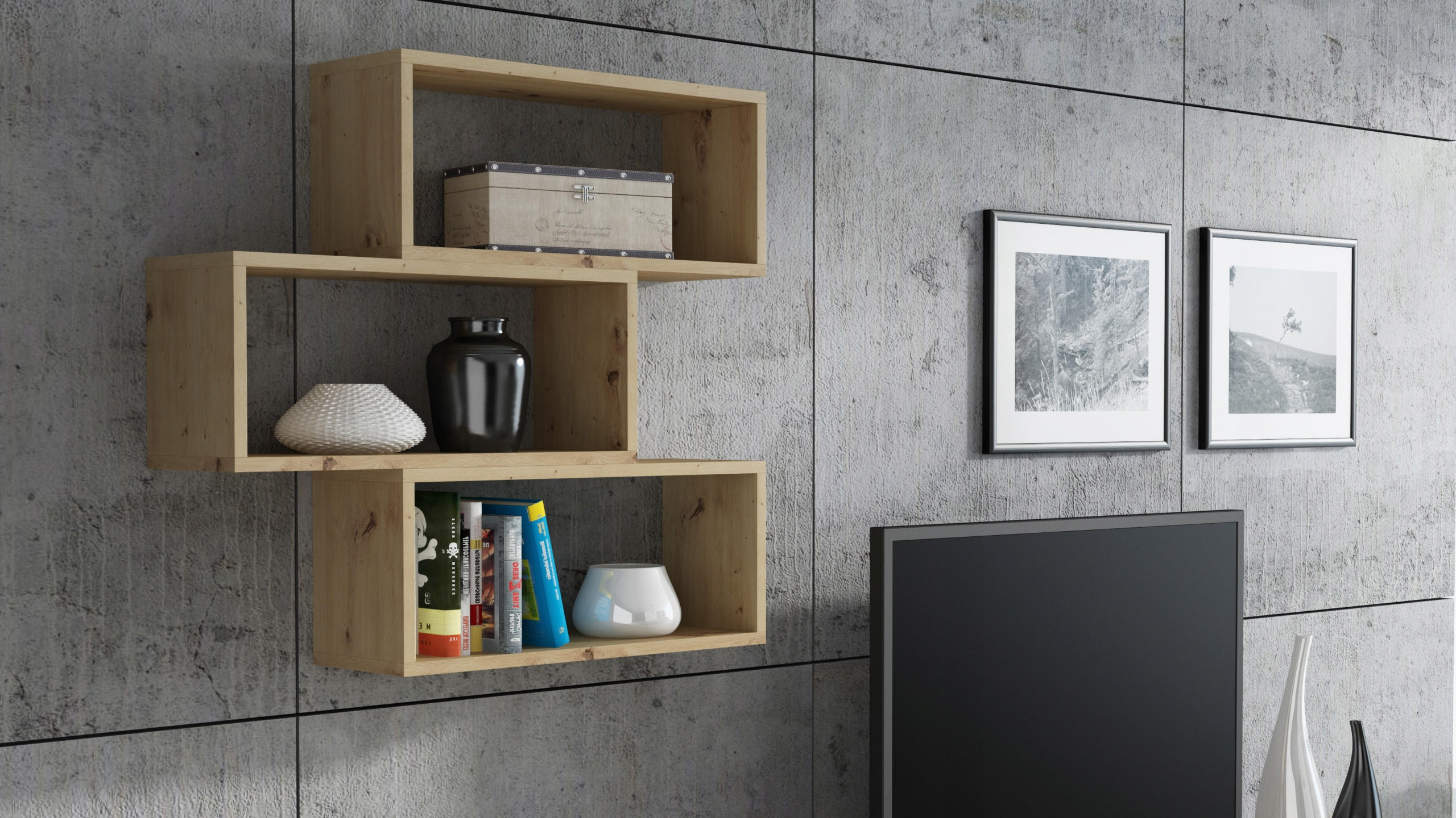WANDREGAL Adam 3 Regalwürfel Artisan Eiche 65/21/93 cm - Eiche Artisan, Holzwerkstoff (65/93/21cm) - Matkam Möbel