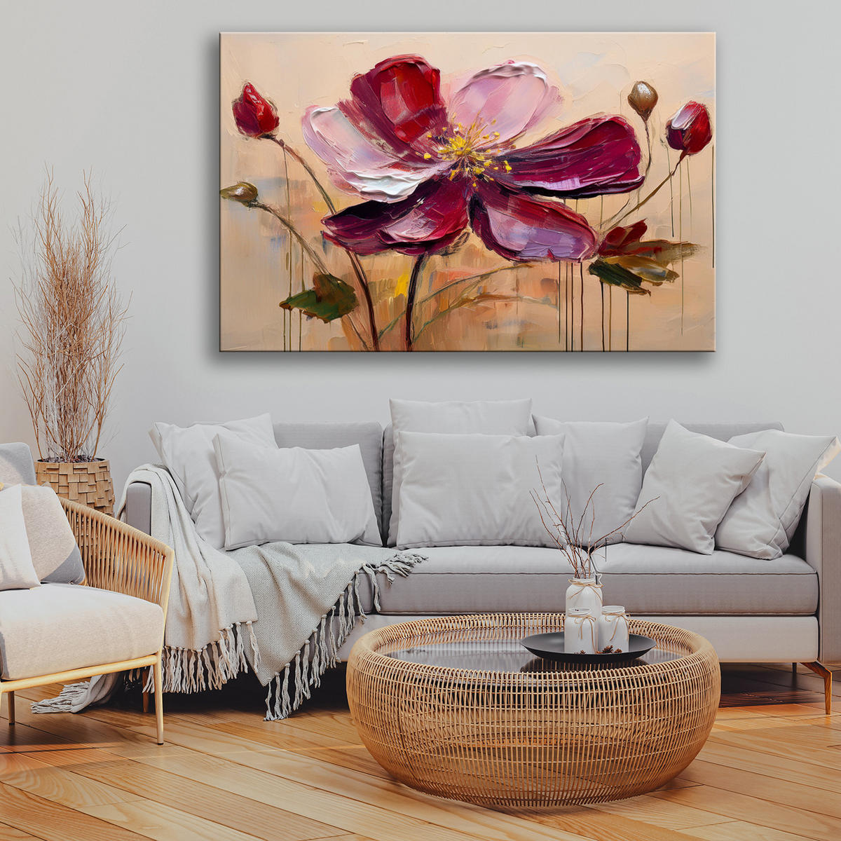 WANDBILD pfingstrose rote blume - Rot, Textil (60/40cm) - Feeby