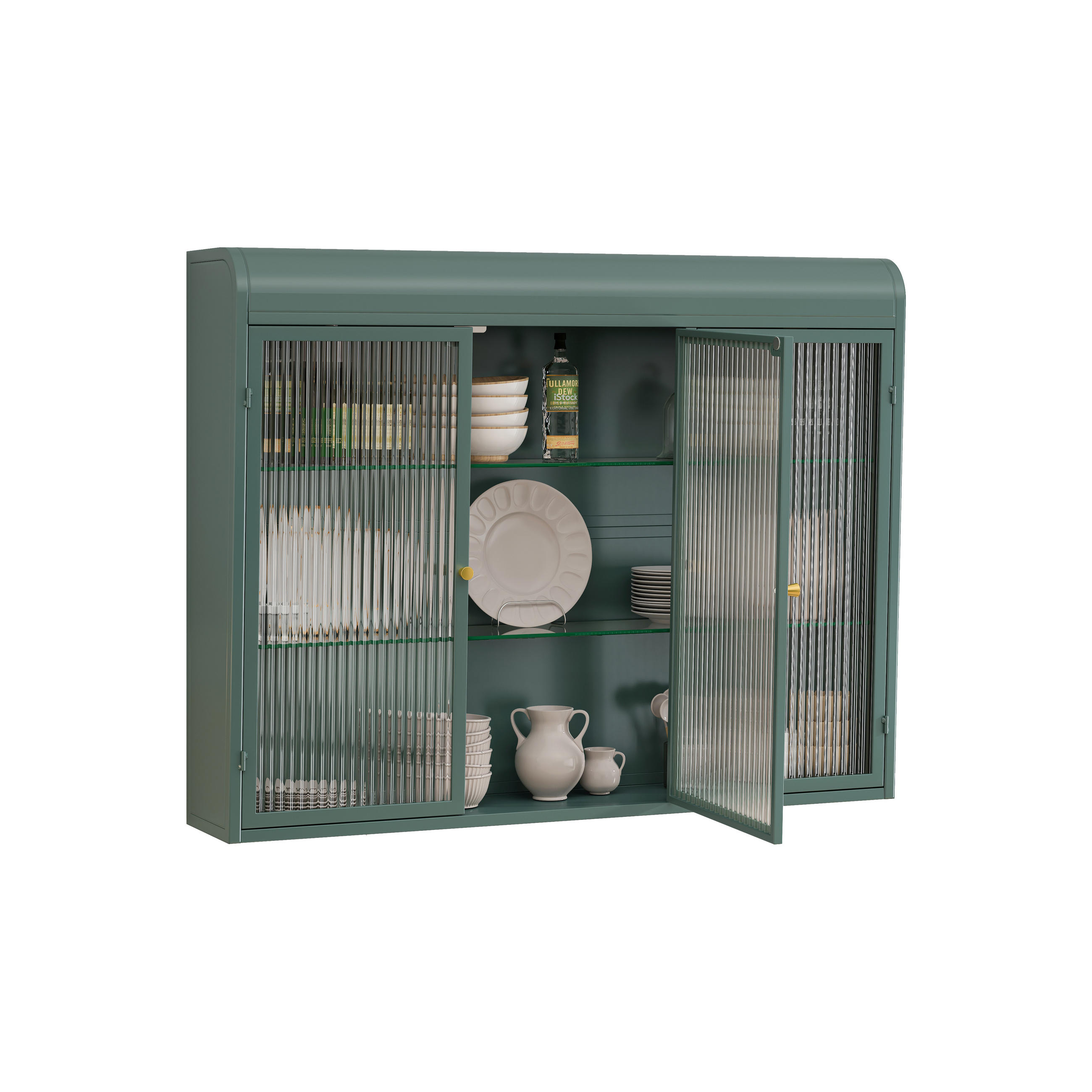 KÜCHENOBERSCHRANK mit Glasfront in Dunkelgrün – 3 Türen, wandhängend - Grün, Glas (90/70/20cm) - BEAOK