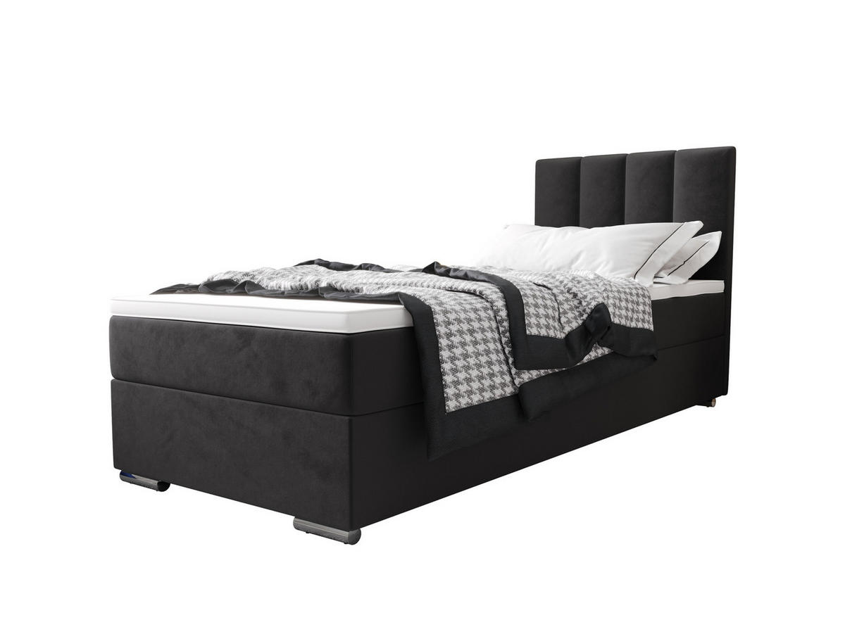 BOXBETT ZILANO 2 mit Matratze H3 und Topper 90x200 Itaka 27 - Dunkelgrau, Holz/Textil (90/200cm) - Bedante