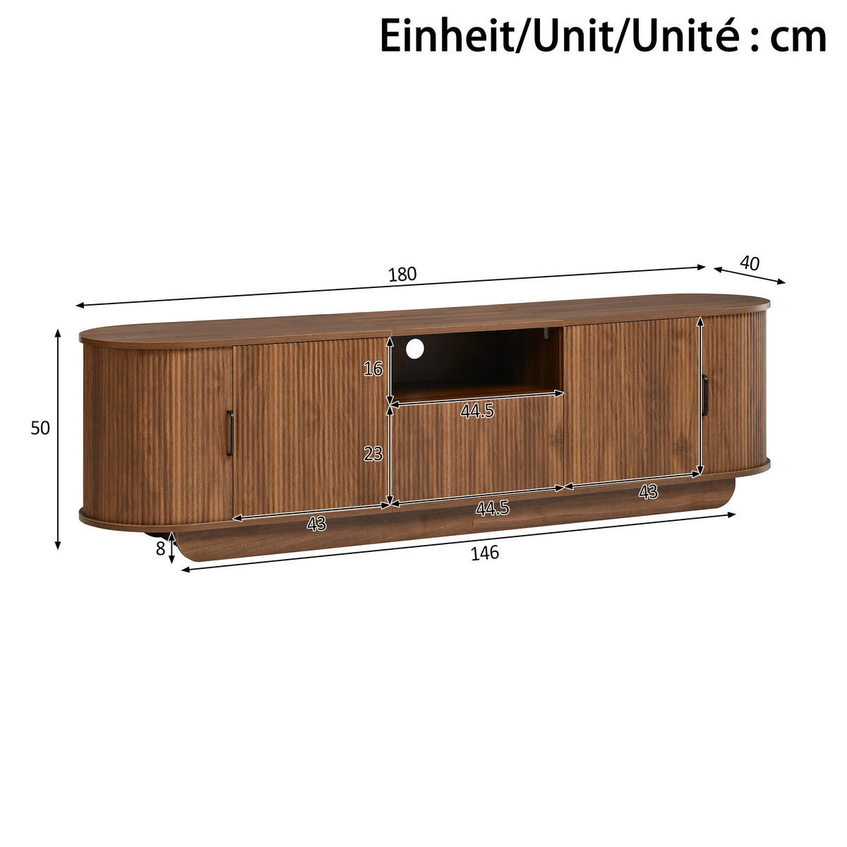TV-LOWBOARD 180 x 40 x 50 cm, Schiebetüren, 3D-Wellenfront, Schublade, offenes Fach, Walnuss - Walnussfarben, Holzwerkstoff (180/50/40cm)