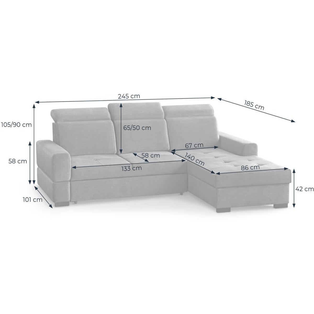 ECKSCHLAFSOFA Alex Mini beige links - Beige/Schwarz, Textil (245/185cm) - Beautysofa