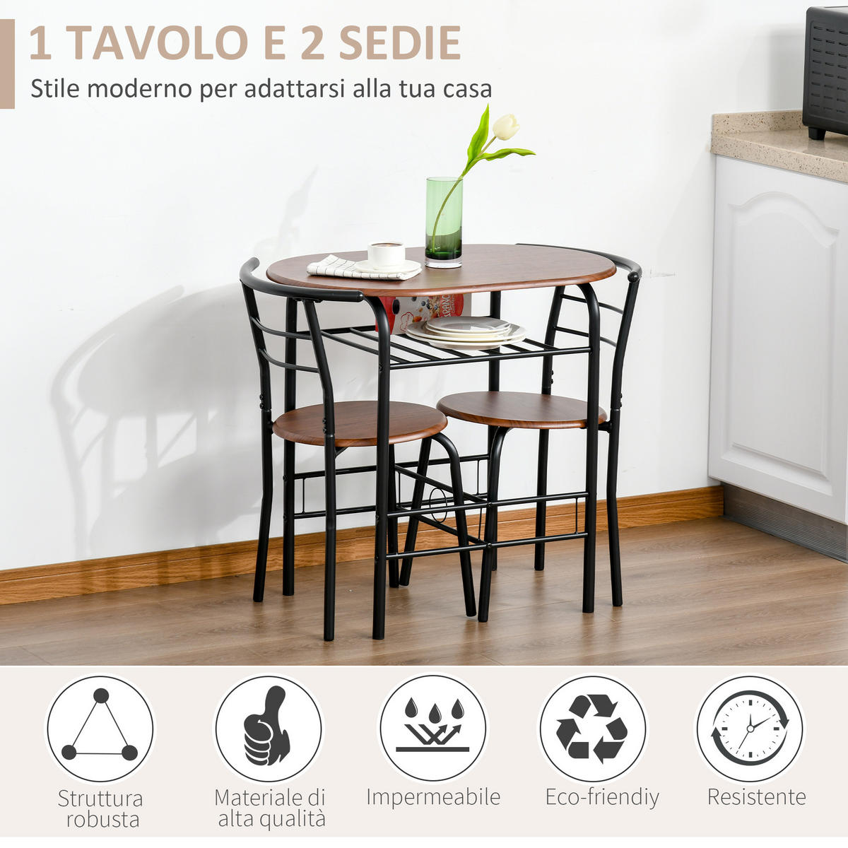 ESSGRUPPE, platzsparend 3-teilig, braun-schwarz - Braun, Holzwerkstoff (50/76/80cm) - Vallsero