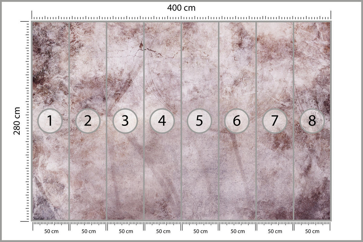 FOTOTAPETE Abstraktion Löwenzahn Blätter Retro Natur Beton 400x280 - Violett/Rosa, Papier (400/280cm) - Muralo