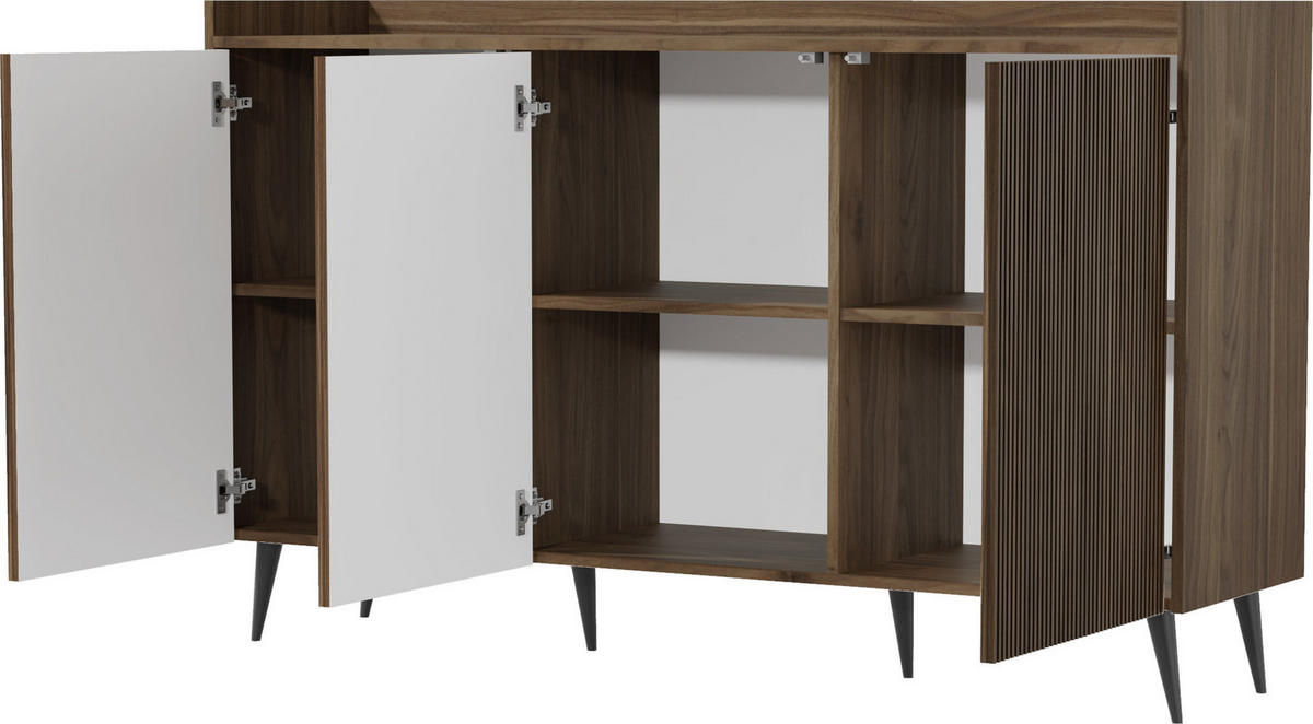 SIDEBOARD Arysa in Braun Walnuss Holzoptik 92/150/41 cm - Walnussfarben/Schwarz, Holzwerkstoff/Metall (150/92/41cm) - WFL GROUP