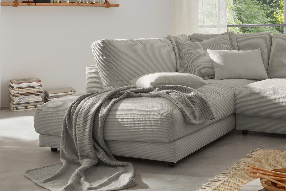 ECKSOFA MADELINE Granit Cord - Greige/Schwarz, Kunststoff/Textil (325/224cm) - KAWOLA