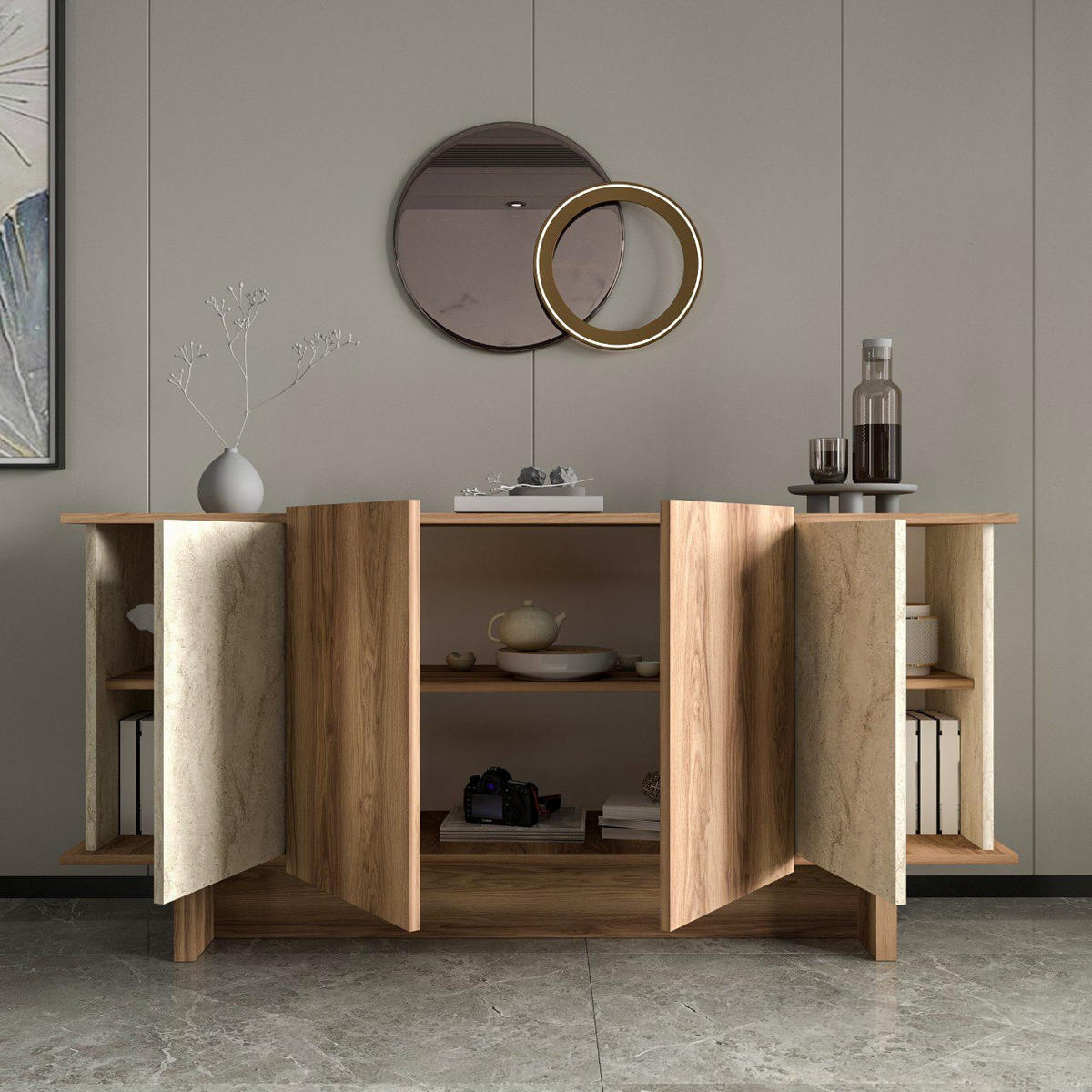 BUFFETSCHRANK diana beige - Beige, Holz (40/81/180cm) - Habitat Garten