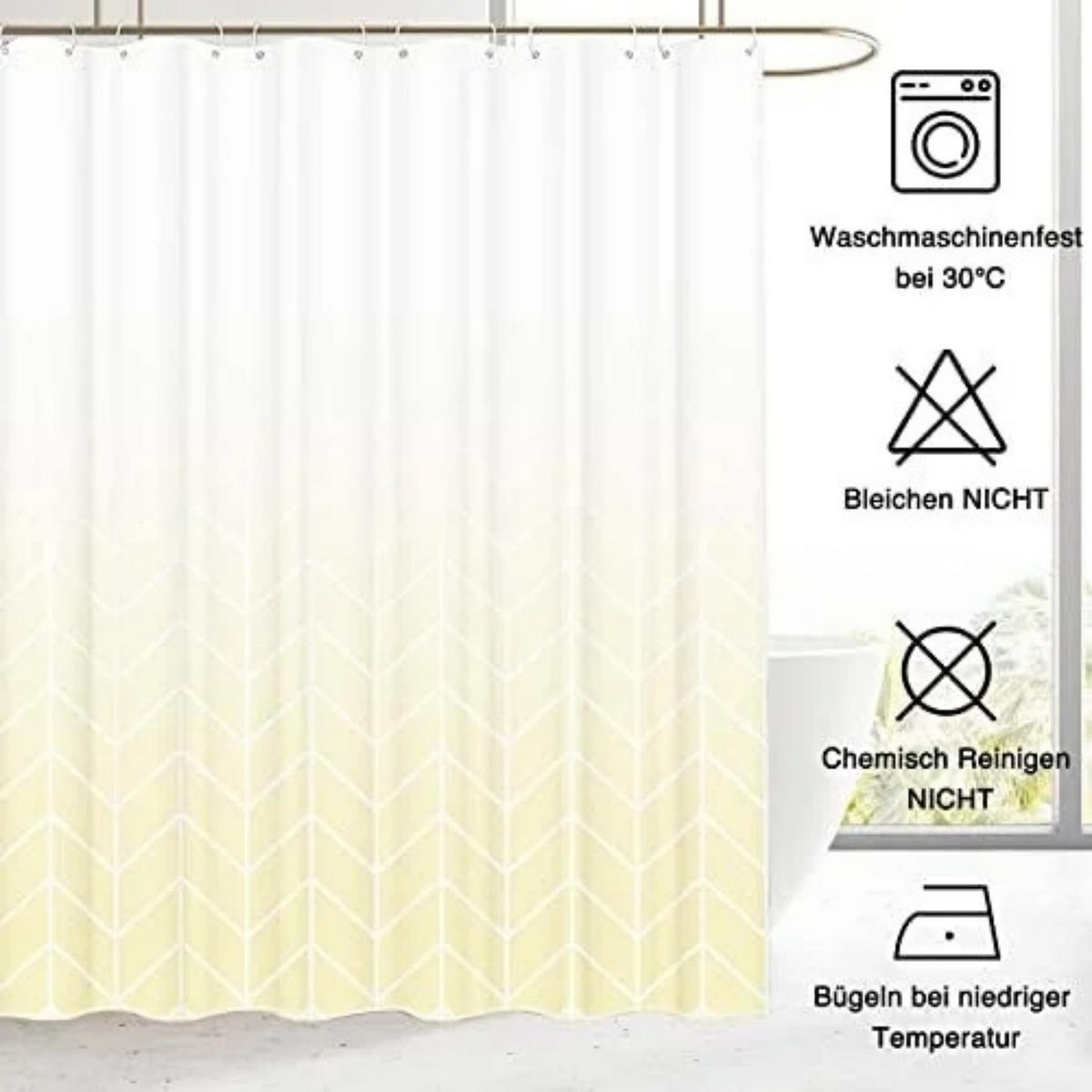 DUSCHVORHANG Gelb Polyester schimmelresistent mit Haken - Gelb, Textil (180/180cm) - MCBOSON