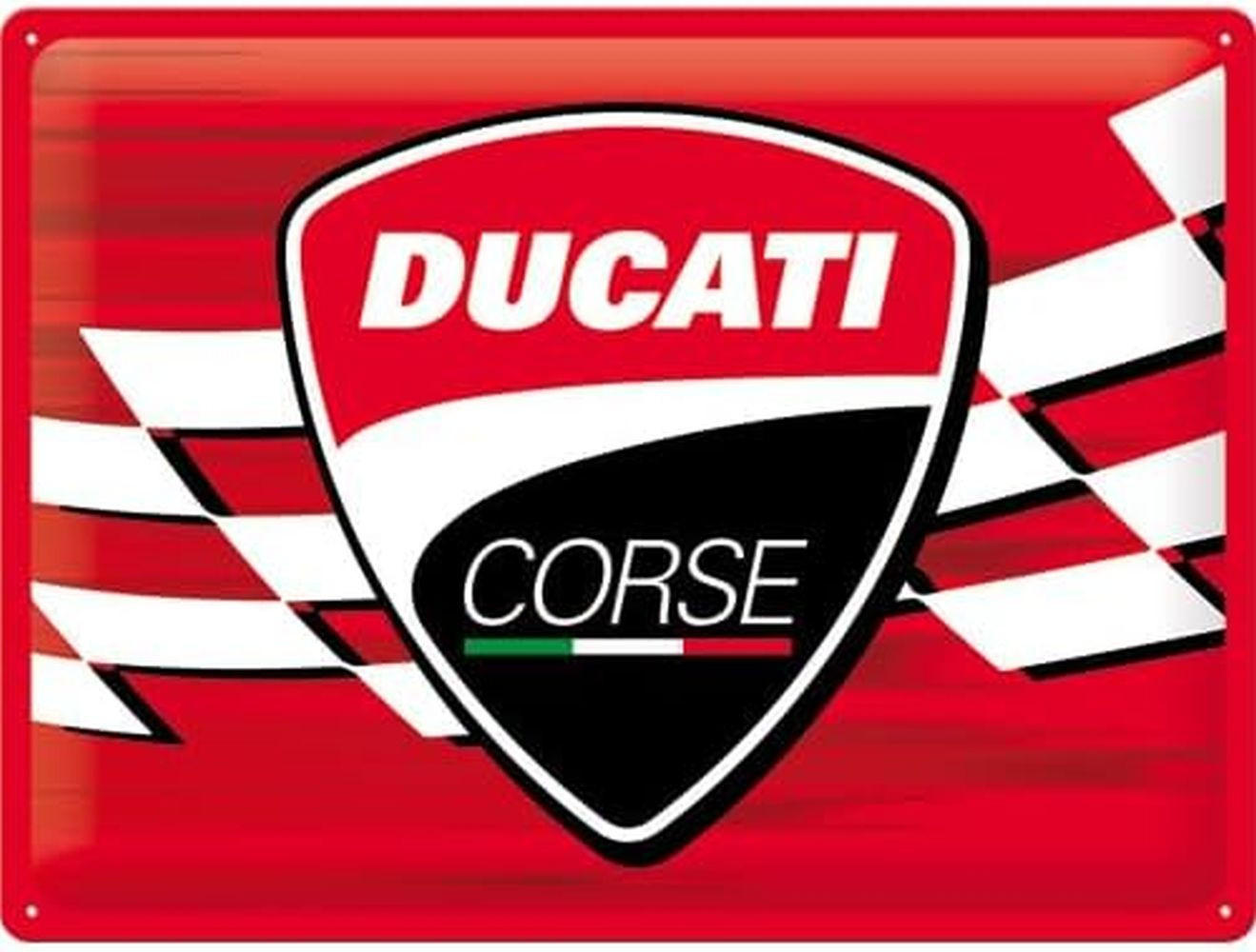BLECHSCHILD 30/40 cm Ducati Corse Logo Racing Flag - Multicolor, Metall (40/30/0.2cm) - Nostalgic-Art