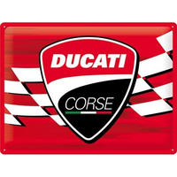 BLECHSCHILD 30/40 cm Ducati Corse Logo Racing Flag - Multicolor, Metall (40/30/0.2cm) - Nostalgic-Art