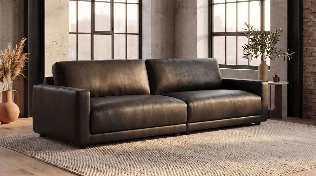 SOFA MARLIN Schwarz Lederfaserstoff - Schwarz, Leder/Kunststoff (262/80/100cm) - KAWOLA