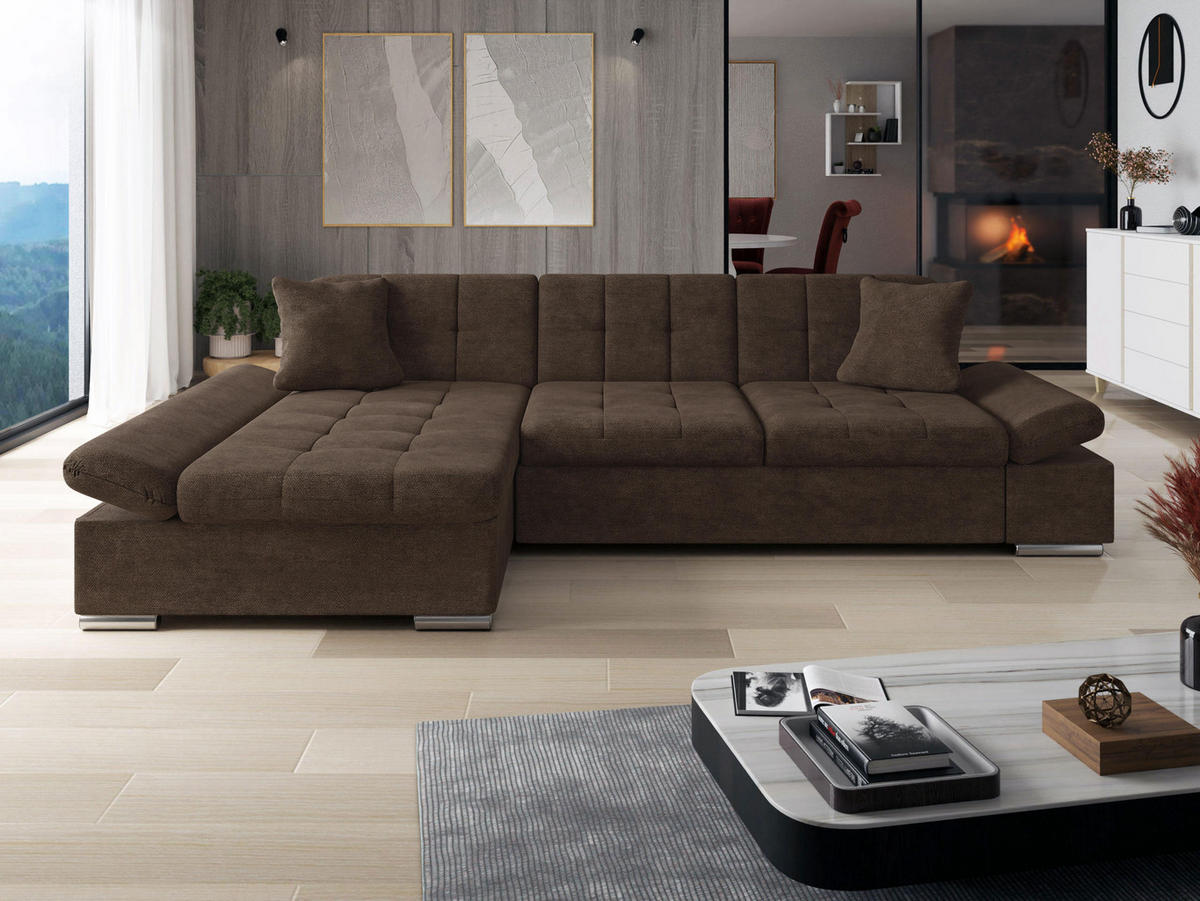 ECKSOFA Malwi, Seite: Links - Dunkelbraun, Holz/Textil (278/161cm) - MIRJAN24