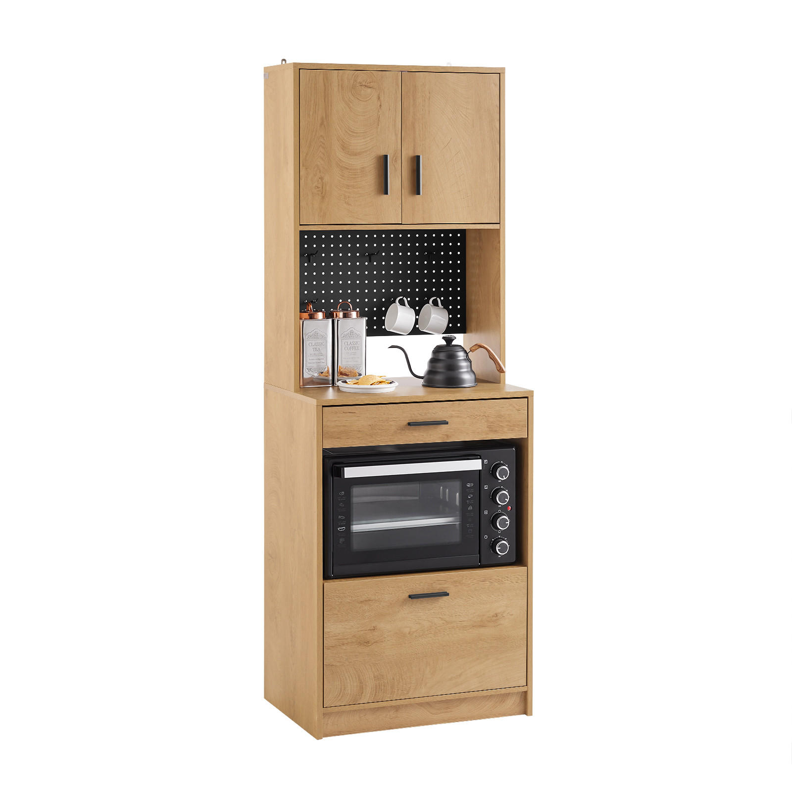 MIKROWELLENSCHRANK Natur - Naturfarben, Holzwerkstoff/Metall (60/170/40cm) - SoBuy