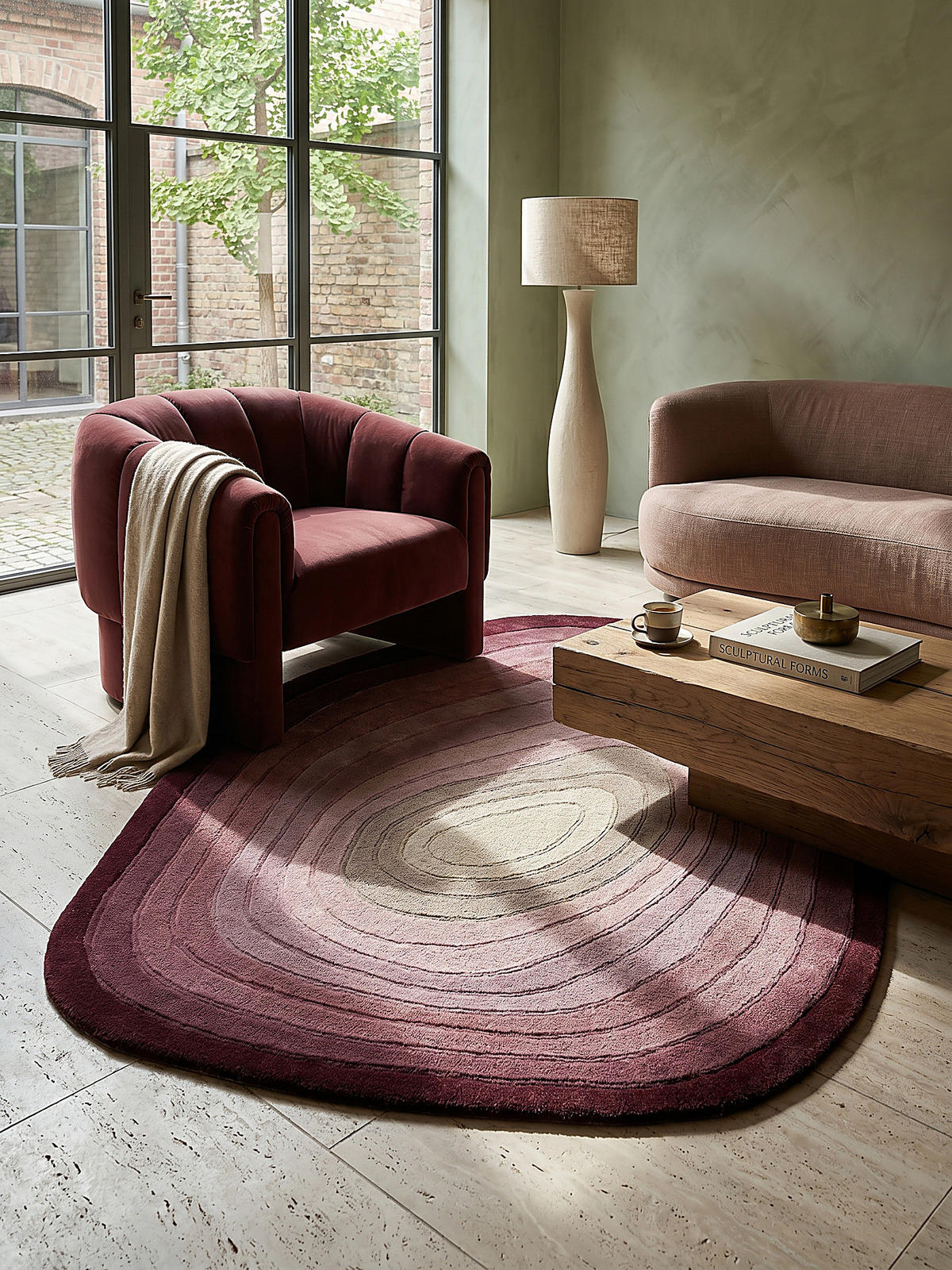 TEPPICH aus Wolle PARRET in Maulbeere, mit abstraktem Muster, Ø 160 cm - Rot, Textil (230/160cm) - KADIMA DESIGN