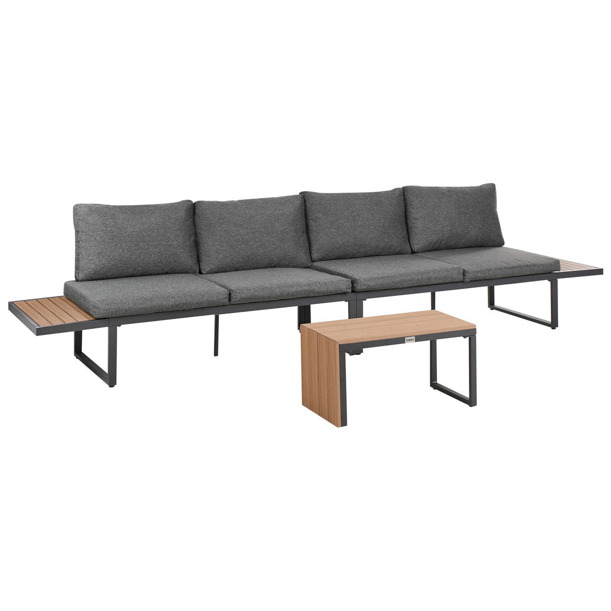 GARTEN-ECKSOFA mit Tisch 4-Sitzer linksseitig Hellbraun/Grau Pienza - Hellbraun/Dunkelgrau, Kunststoff - Beliani