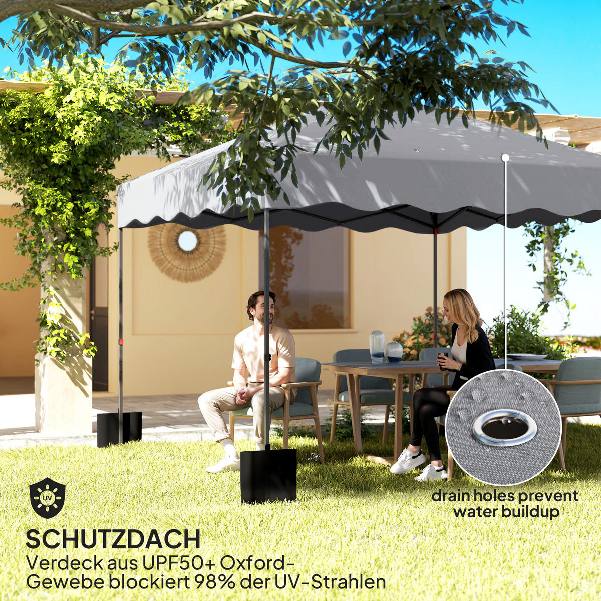 PAVILLON ca.3x 3m - Hellgrau, Metall (297/287/297cm) - Outsunny