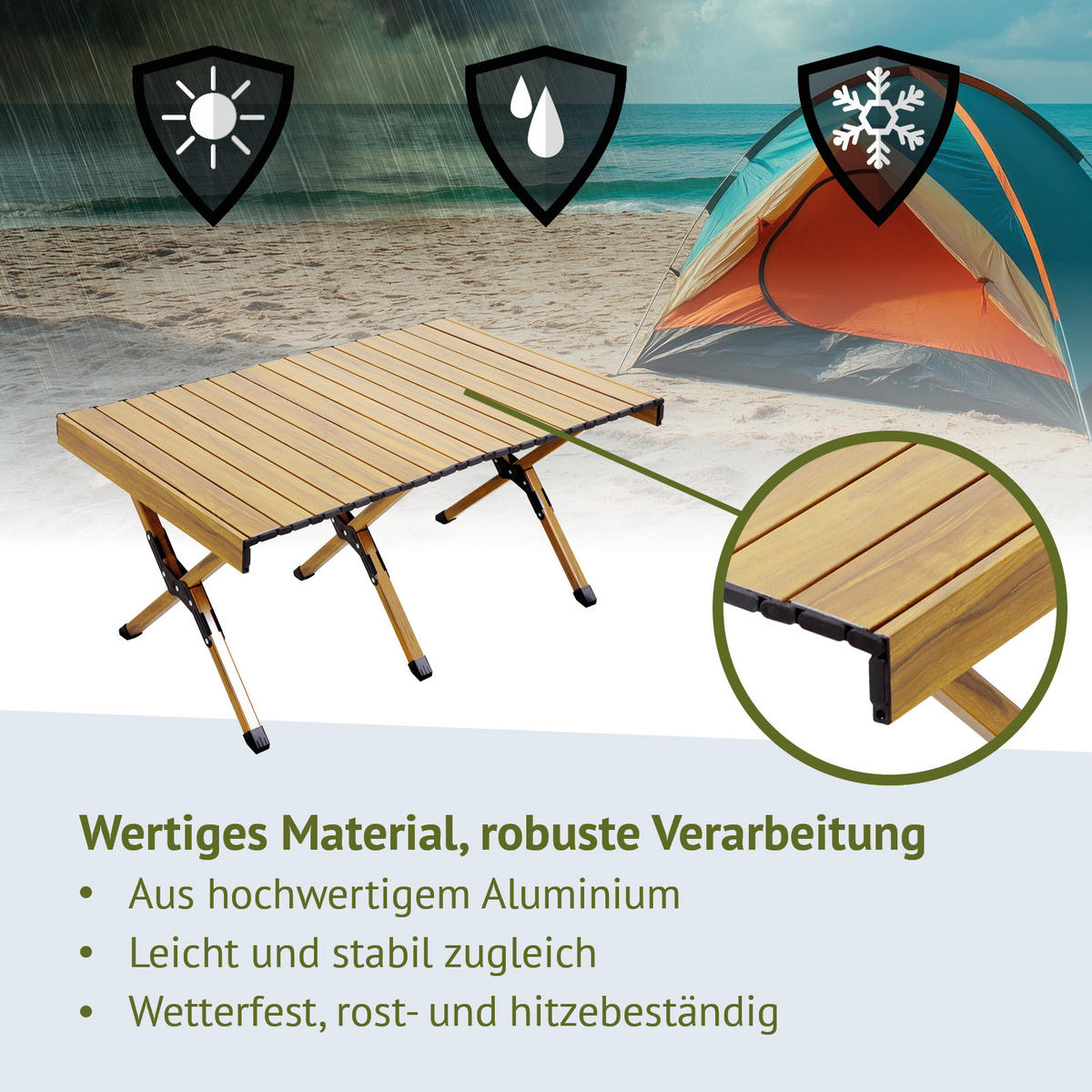 CAMPINGTISCH klappbar aus Aluminium Holzoptik - Naturfarben, Metall (60/119/44.5cm) - JAWINIO