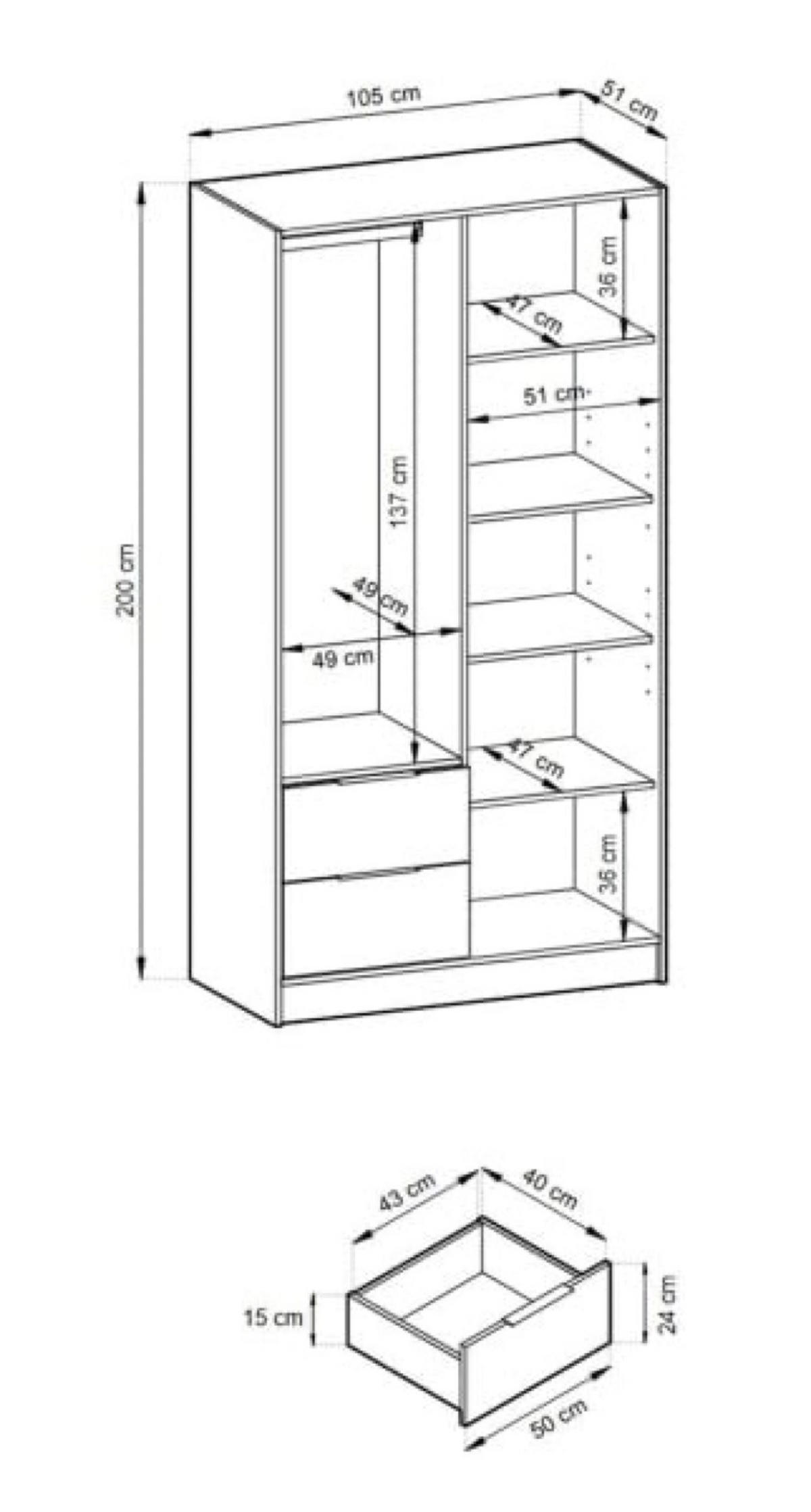SCHRANK Grafit KELLY Mit Lamellen Und Spiegel 105 cm - Transparent/Graphitfarben, Holzwerkstoff (105/200/51cm) - Sepro Meble
