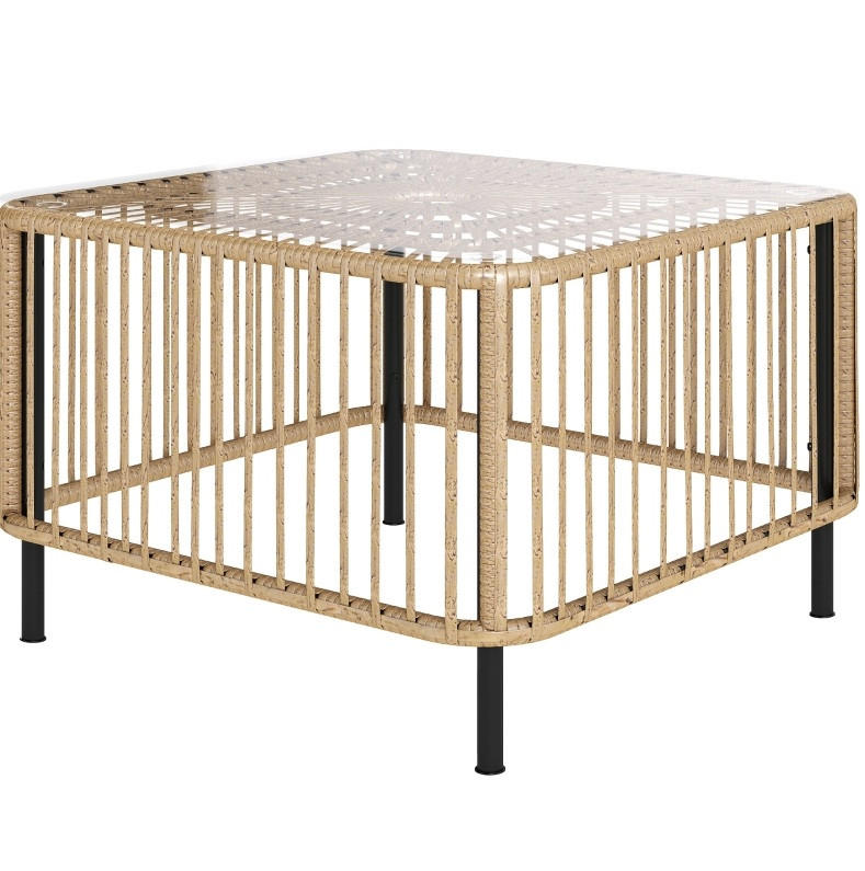GARTENTISCH 65/65/43 cm mit Glasplatte, UV-beständig und wetterfest, Naturholz - Naturfarben, Glas (65/65/43cm) - Redom