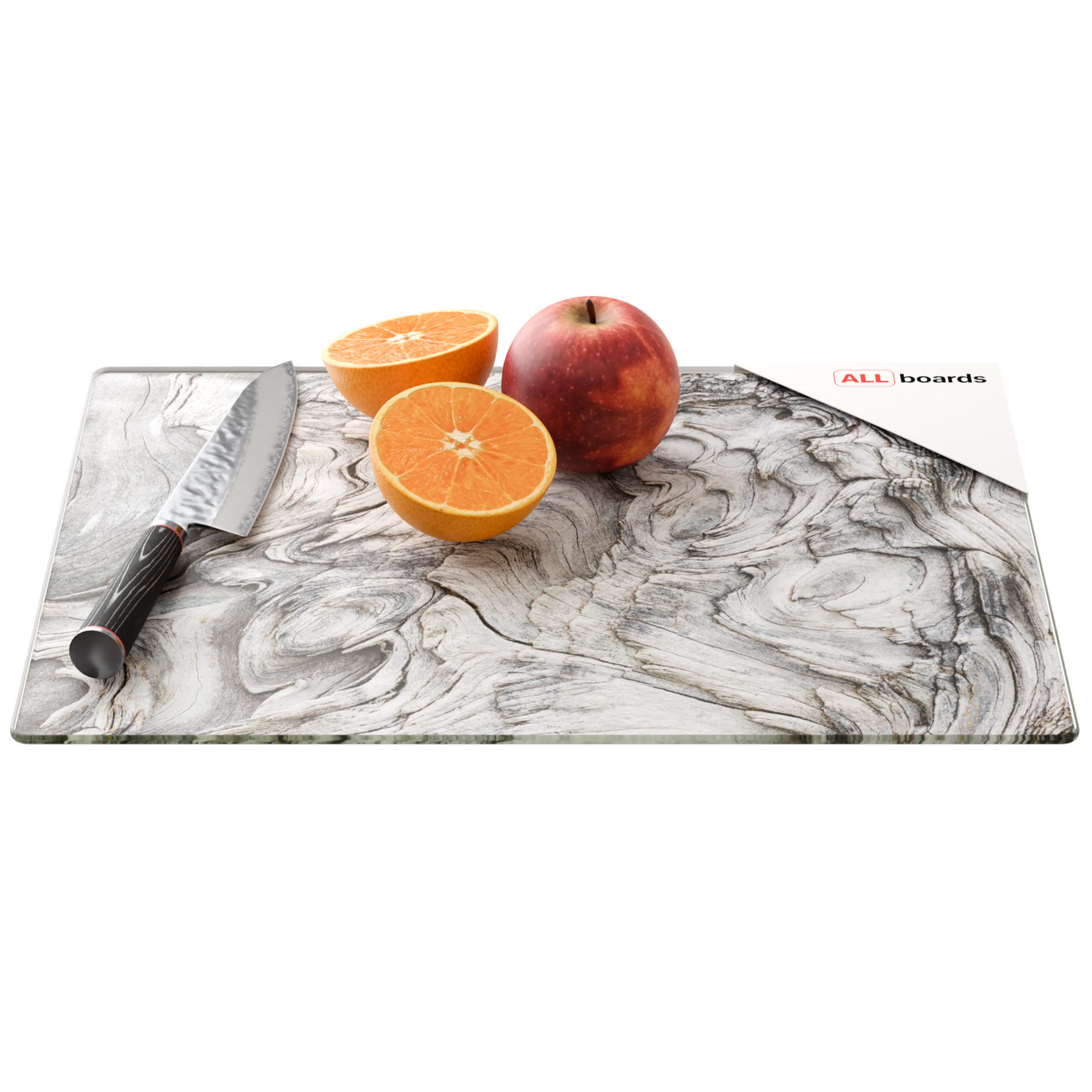 SCHNEIDEBRETT aus Glas – VERSTEINERTES HOLZ, 30 x 40 cm, Küchenbrett, Schutzplatte, Glastablett - Graubraun, Glas (30/1.3cm) - ALLboards