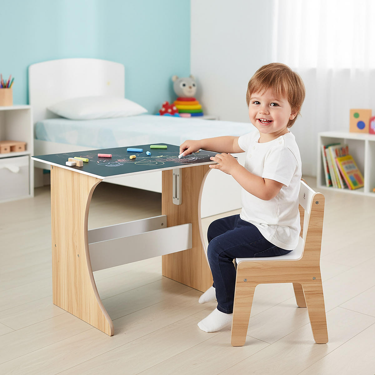 KINDERSITZGRUPPE Weiß Natur Schwarz 2-tlg.-Set MDF - Multicolor, Holzwerkstoff (60/56/50cm) - Relaxdays