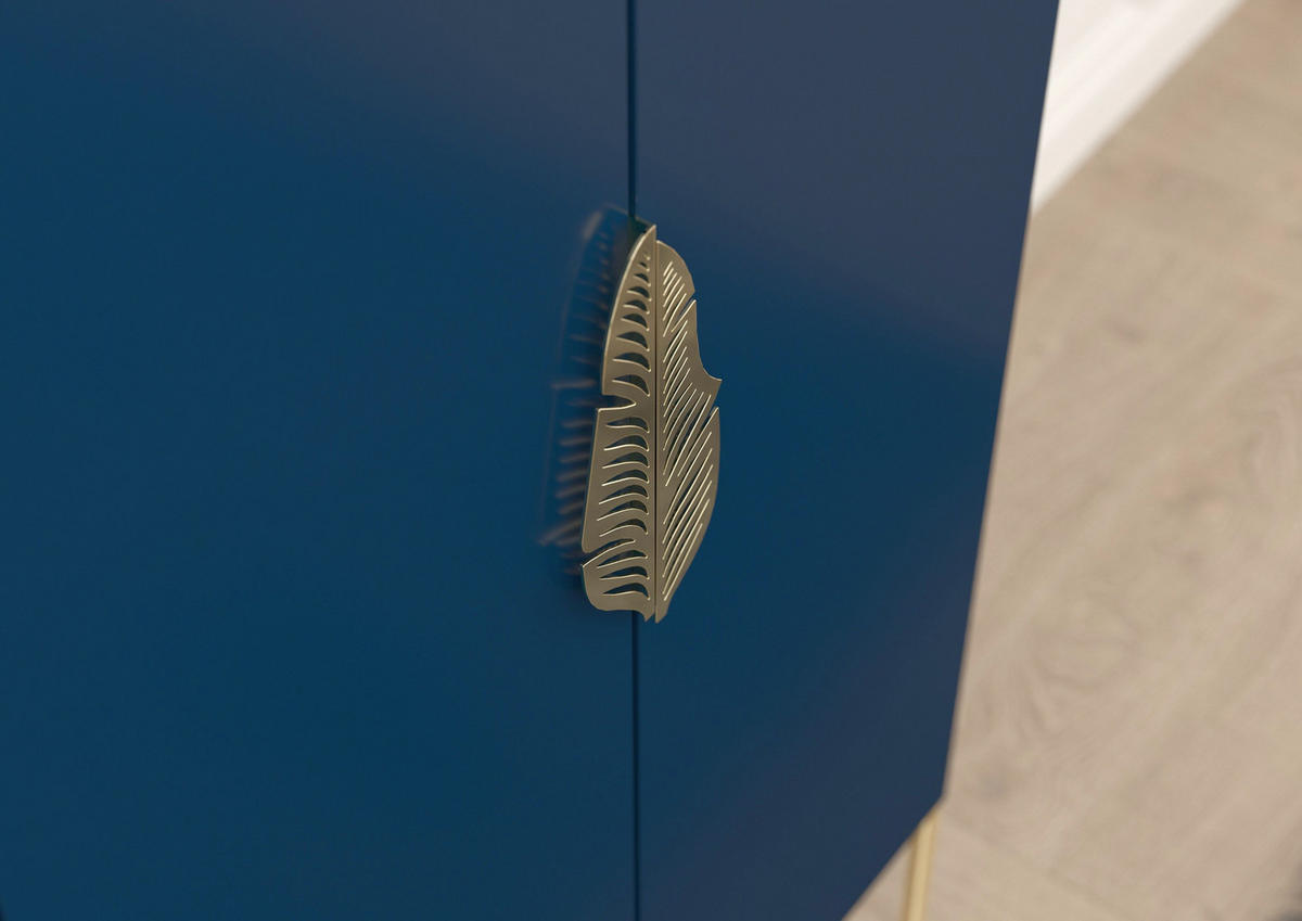 HIGHBOARD Merlin, Marinblau, Goldene Details - Goldfarben/Dunkelblau, Holzwerkstoff/Metall (80/160/40cm) - Skandica