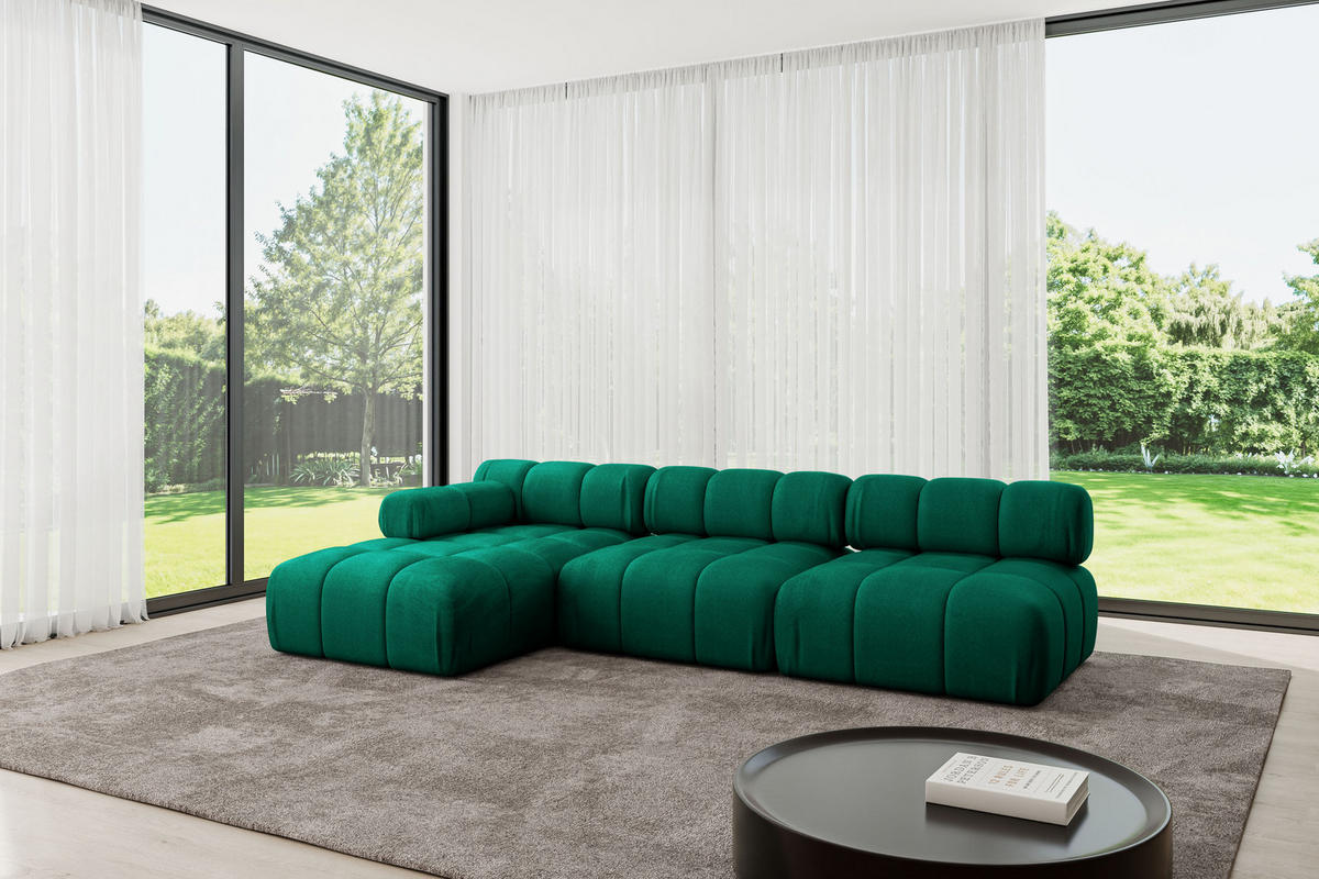 ECKSOFA modulares Sofa Razon-L2 - 285x160x70 cm Dunkelgrün Velours - Dunkelgrün, Holzwerkstoff/Textil (285/160cm) - ALTDECOR