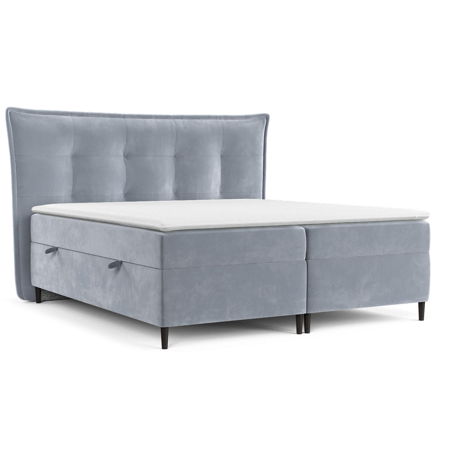BOXBETT Sinai Blau Grau 140/200 cm mit Taschenmatratze und Topper - Blaugrau/Schwarz, Holz/Holzwerkstoff (140/200cm) - Maison de Reve
