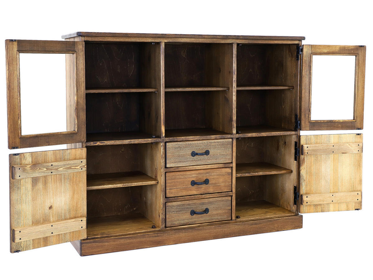 BUFFET aus Massivholz Rustyk - Dunkelbraun/Schwarz, Holz (152/129/46cm) - Seart