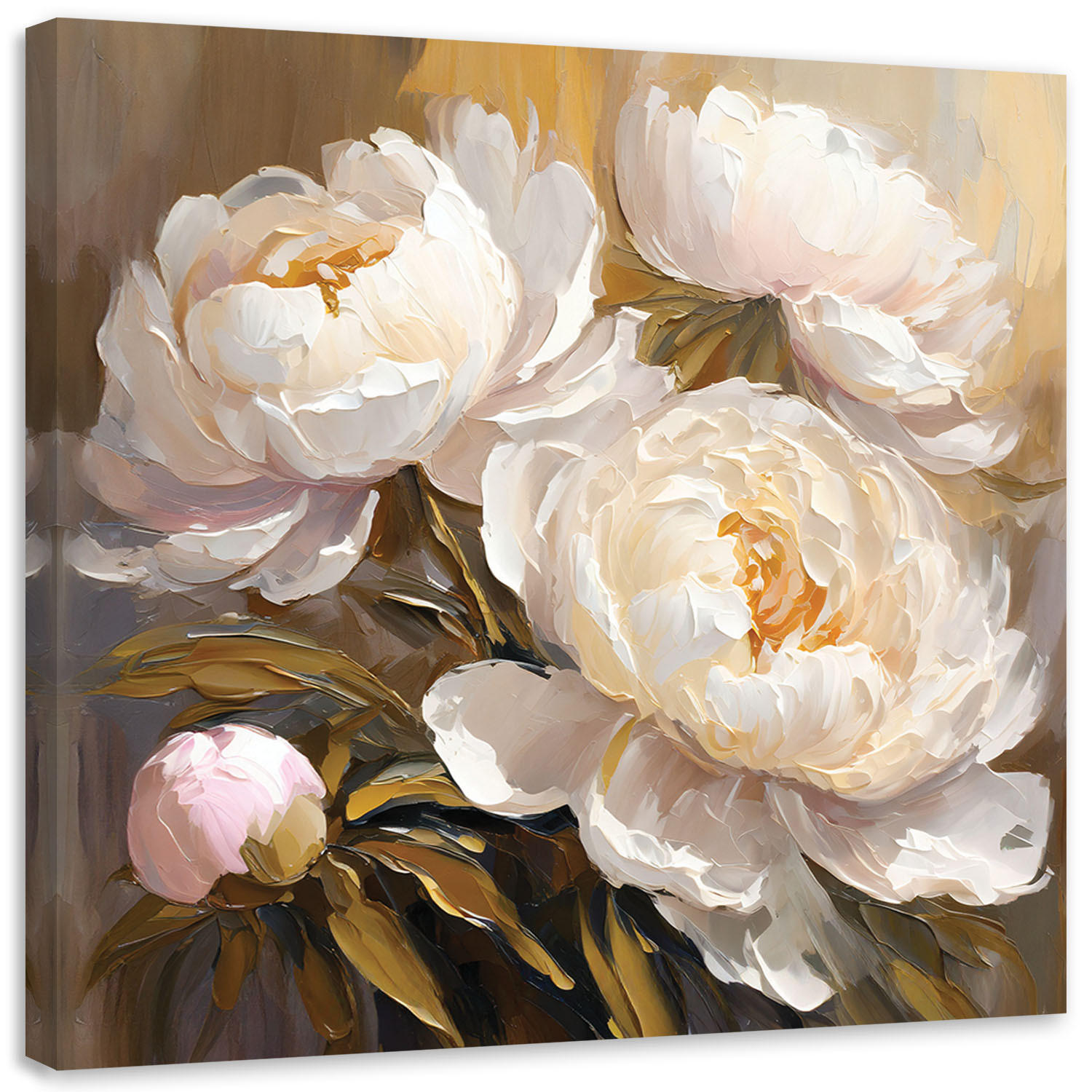 LEINWANDBILD an der Wand Pfingstrosen handgemalt 30x30cm - Beige, Textil (30/30cm) - Feeby