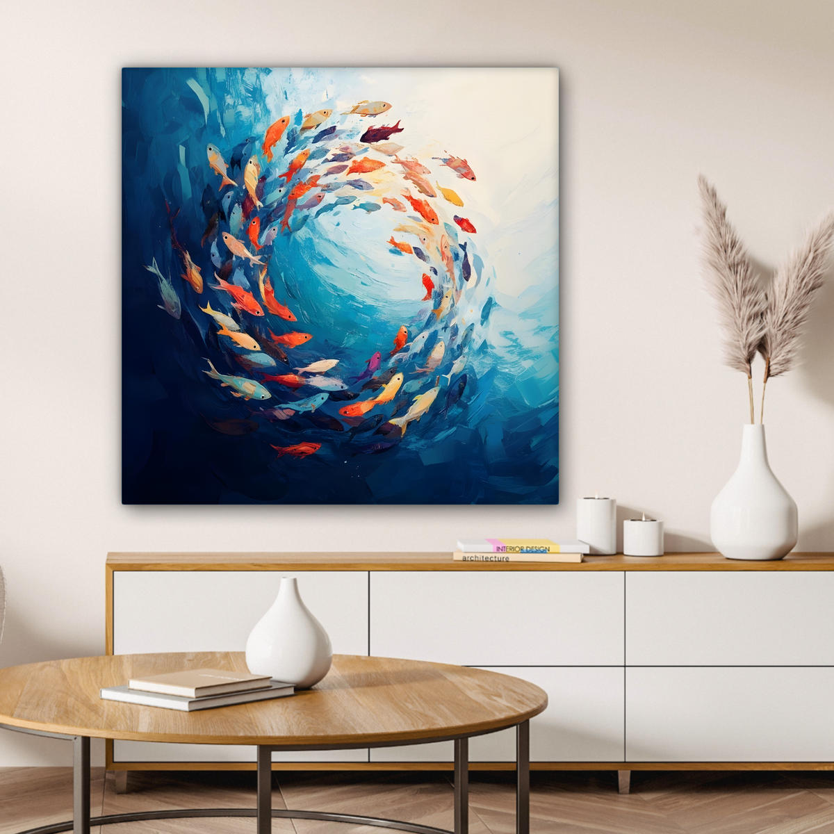 LEINWANDBILD Meer - Fische - Bunt - Dynamisch 90x90 cm - Hellblau, Textil (90/90cm) - MuchoWow