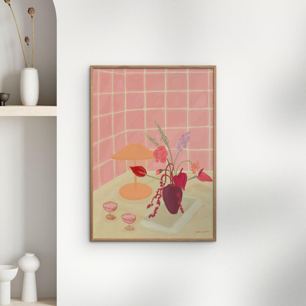 POSTER mit Rahmen Katharina Puritscher - Bubbly - Pink/Eichefarben, Holz/Papier (30/40cm) - Poster&Frame