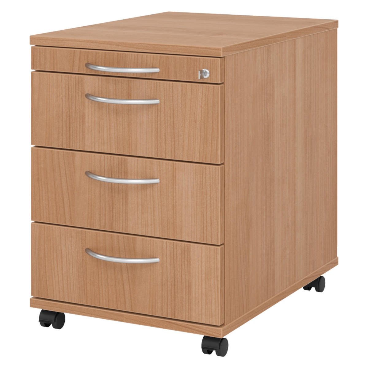 ROLLCONTAINER - 3 Materialschubladen 58/42,8/59 cm in Nussbaumfarben Bogengriff (Metall) - Nussbaumfarben, Holzwerkstoff (42.8/59/58cm) - bümö