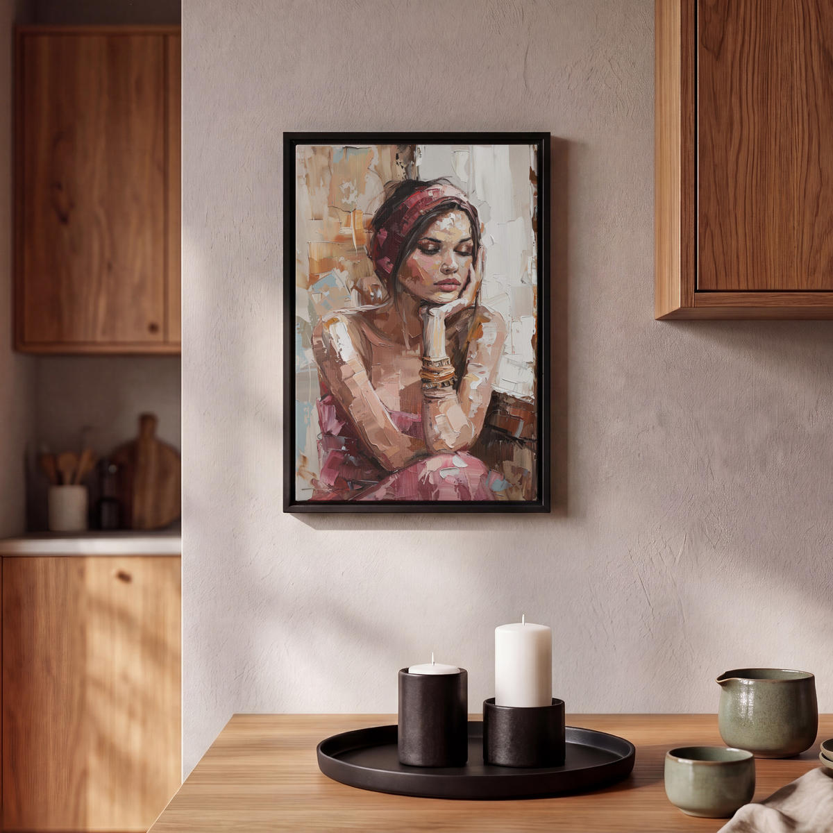 LEINWAND Bilder mit Rahmen - Frau - Lackierung - Porträt - Modern - 20x30 - Altrosa, Textil (20/30cm) - MuchoWow