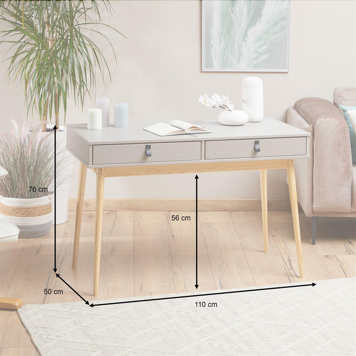 SCHREIBTISCH WANDA - Naturfarben/Grau, Holz (50/110/76cm) - IDIMEX