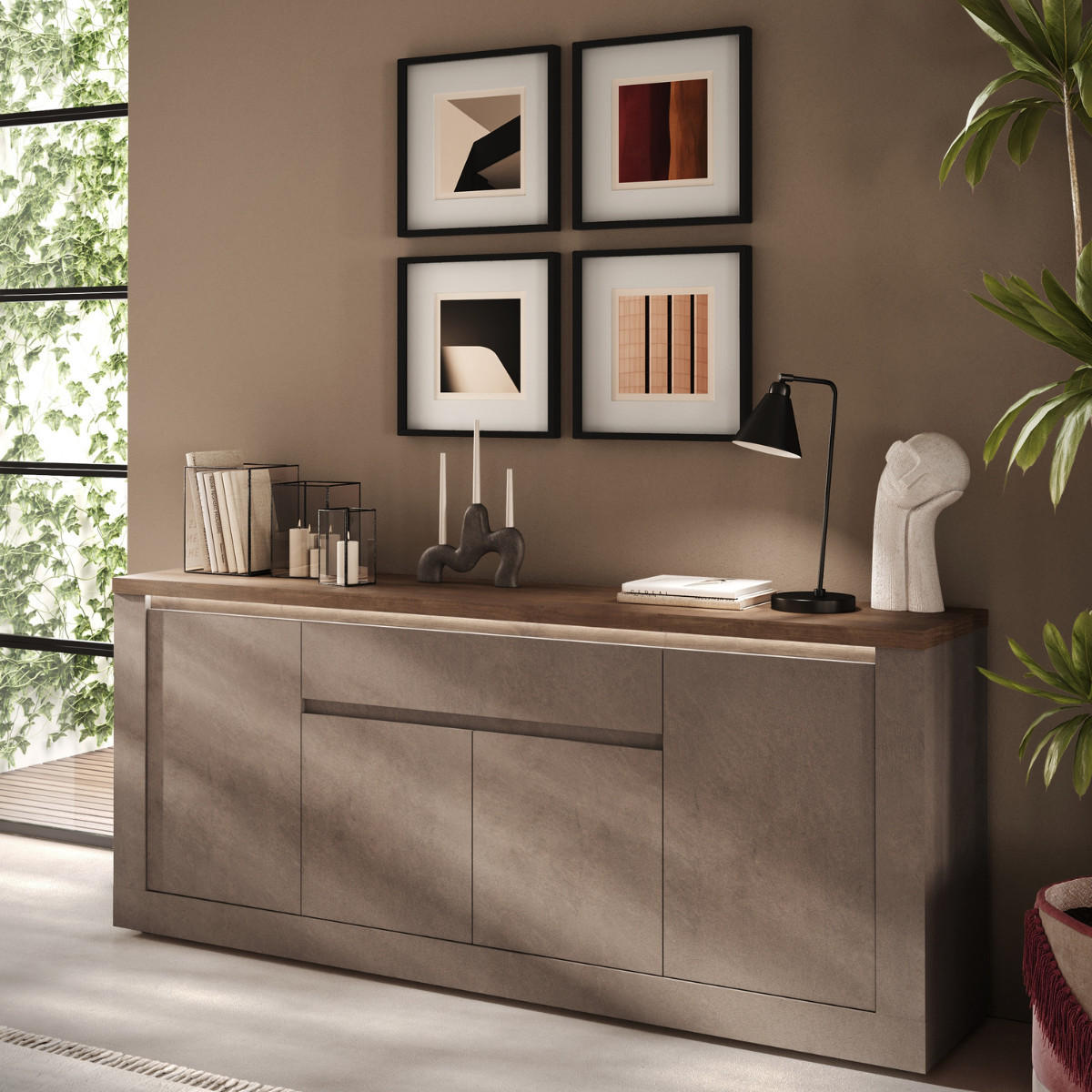 SIDEBOARD mit 4 Türen 1 Schublade und 3 Regalen in Bronze und Quecksilber-Optik 43/207/88 cm - Braun, Holzwerkstoff (43/88/207cm) - Calicosy