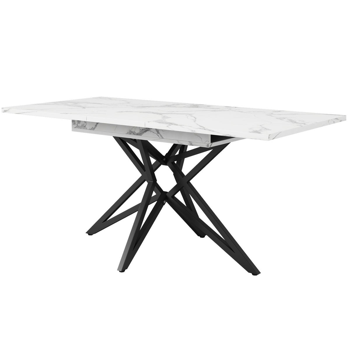 ESSTISCH, MDF mit Marmoroptik & Metallgestell, ausziehbar 120-160/80/66,1 cm, Weiß - Weiß, Holzwerkstoff (120/80/66.1cm) - Redom